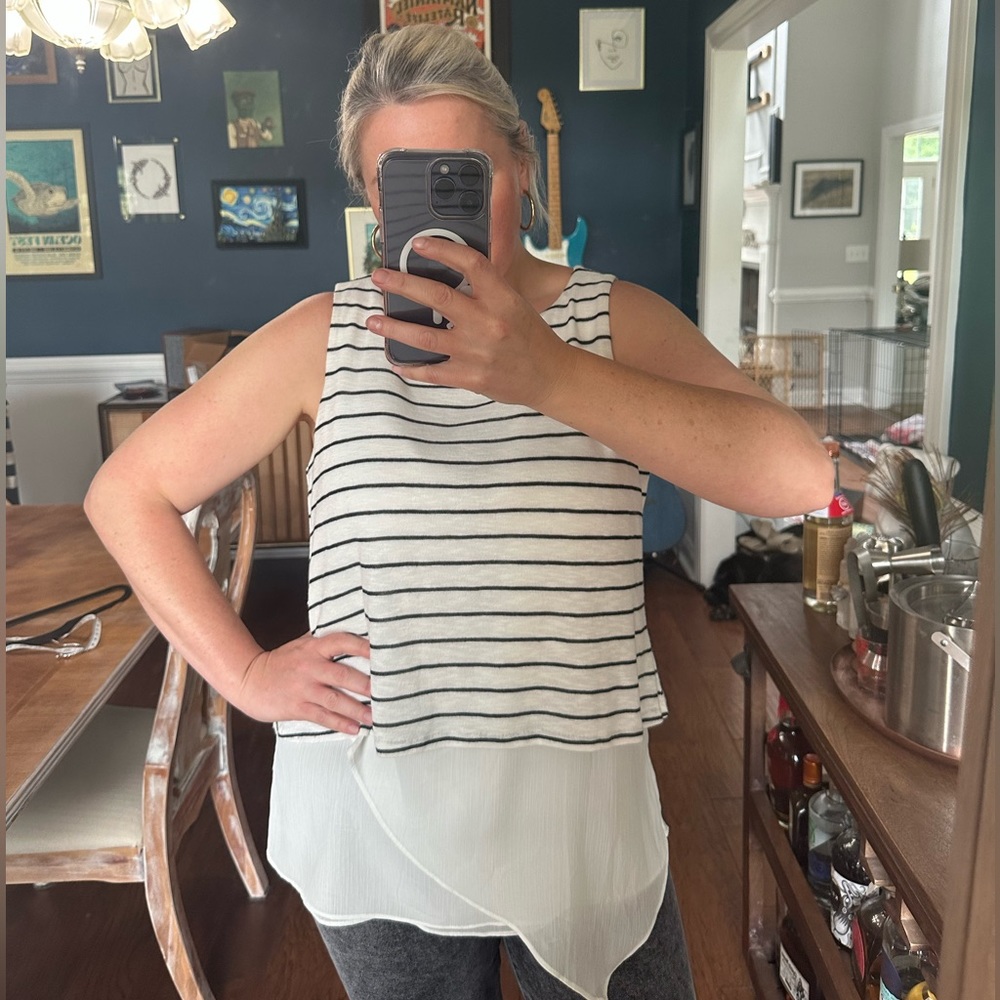 White House Black Market Asymmetrical Sleeveless Striped Top - XL